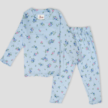 Royal Girls Sets Flower Girls Full Sleeves Pajama Set - Blue