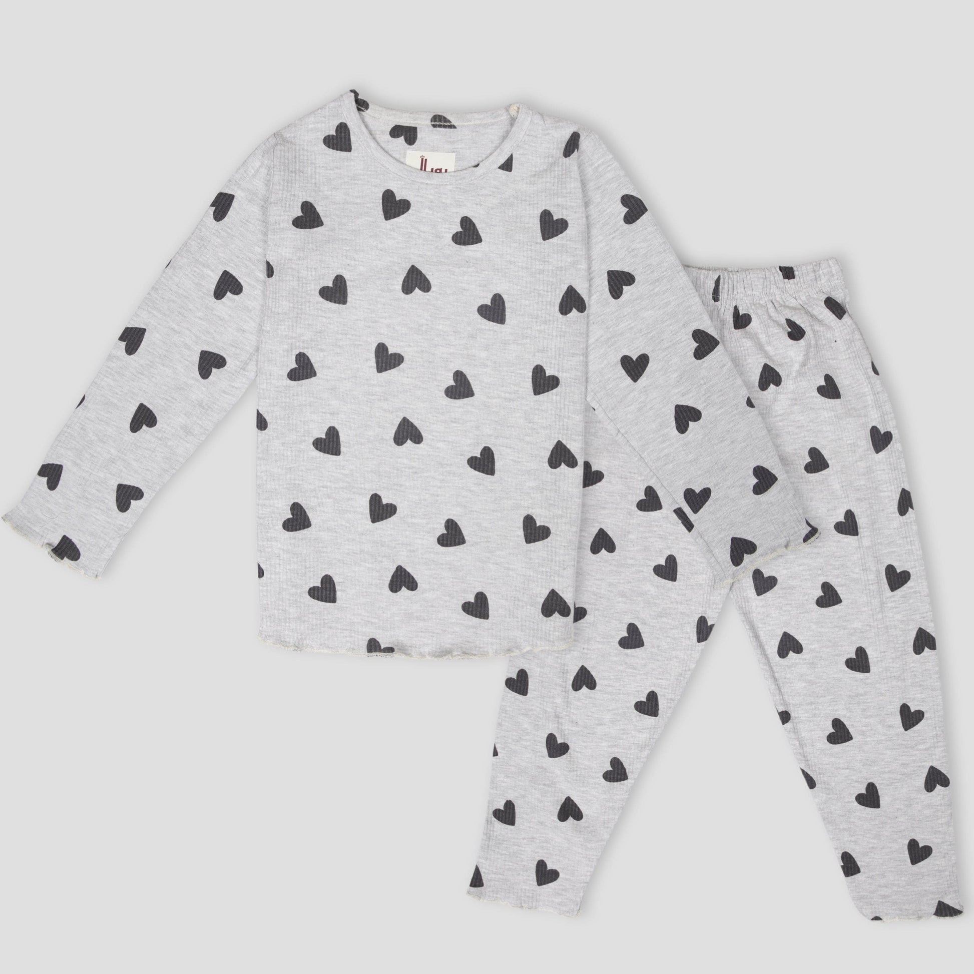 Royal Girls Sets Heart Girls Full Sleeves Pajama Set - Grey