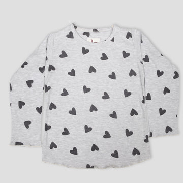 Royal Girls Sets Heart Girls Full Sleeves Pajama Set - Grey