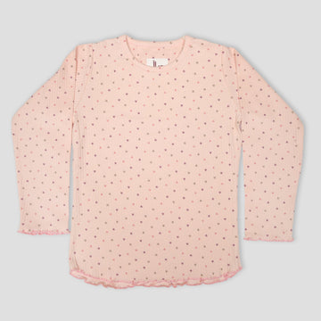Royal Girls Sets Mini Hearts Girls Full Sleeves Pajama Set - Peach