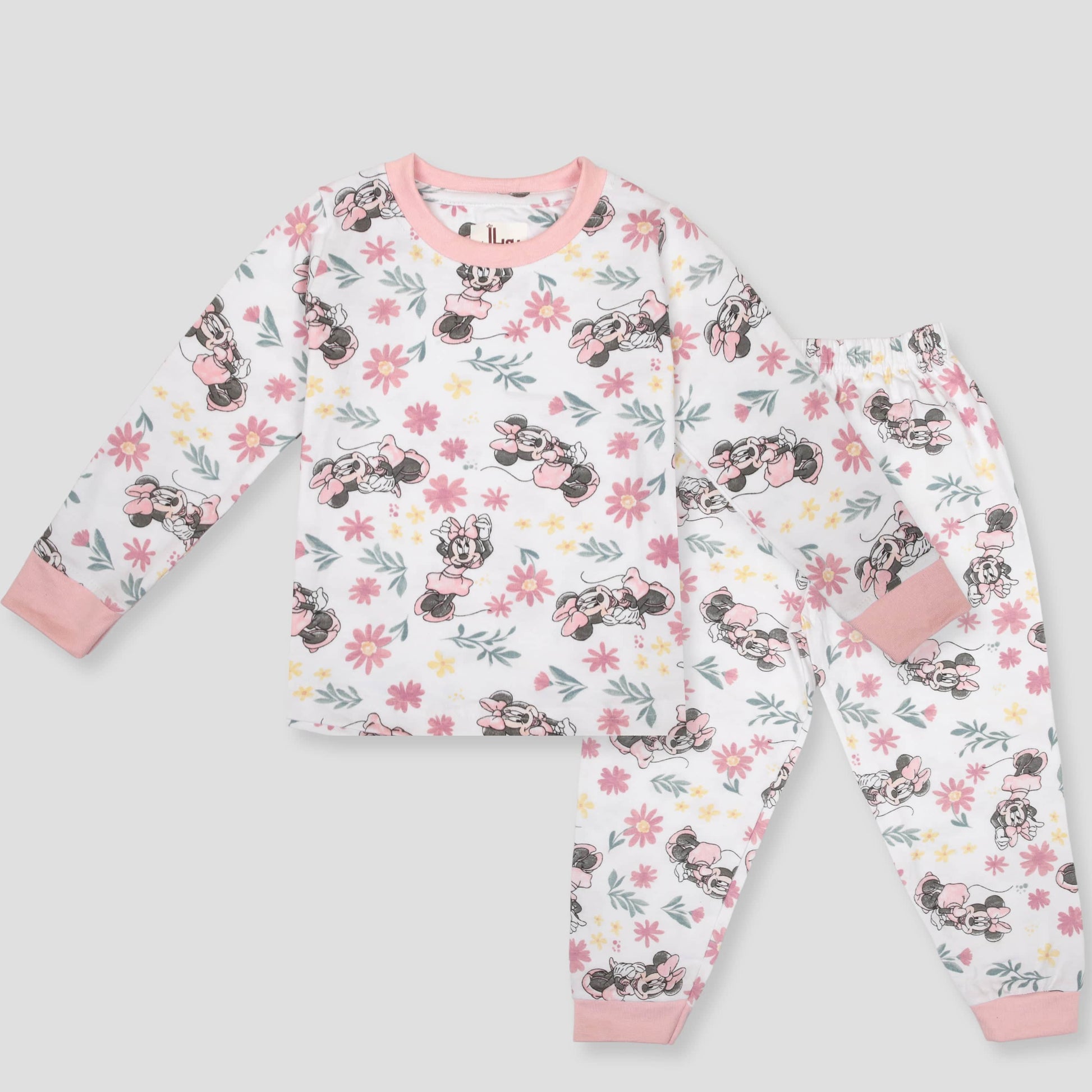 Royal Girls Sets Minnie Girls Full Sleeves Pajama Set - White