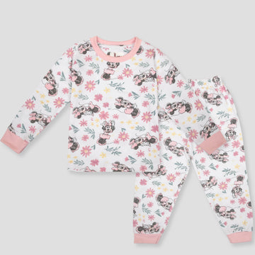 Royal Girls Sets Minnie Girls Full Sleeves Pajama Set - White