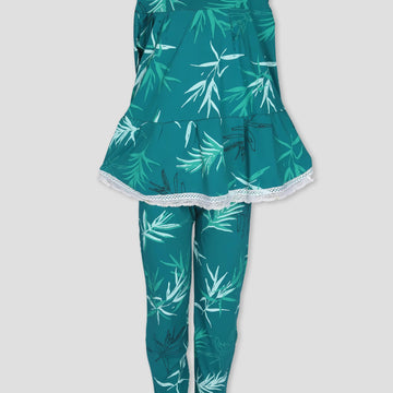 Royal Girls Sets Pine Girls Full Sleeves laced pajama set - Green