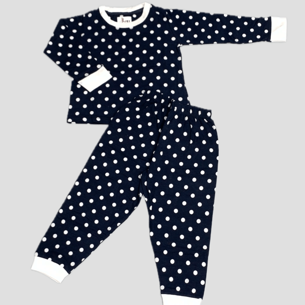 Royal Girls Sets Pop Dots Girls Full Sleeves Pajama Set - Black