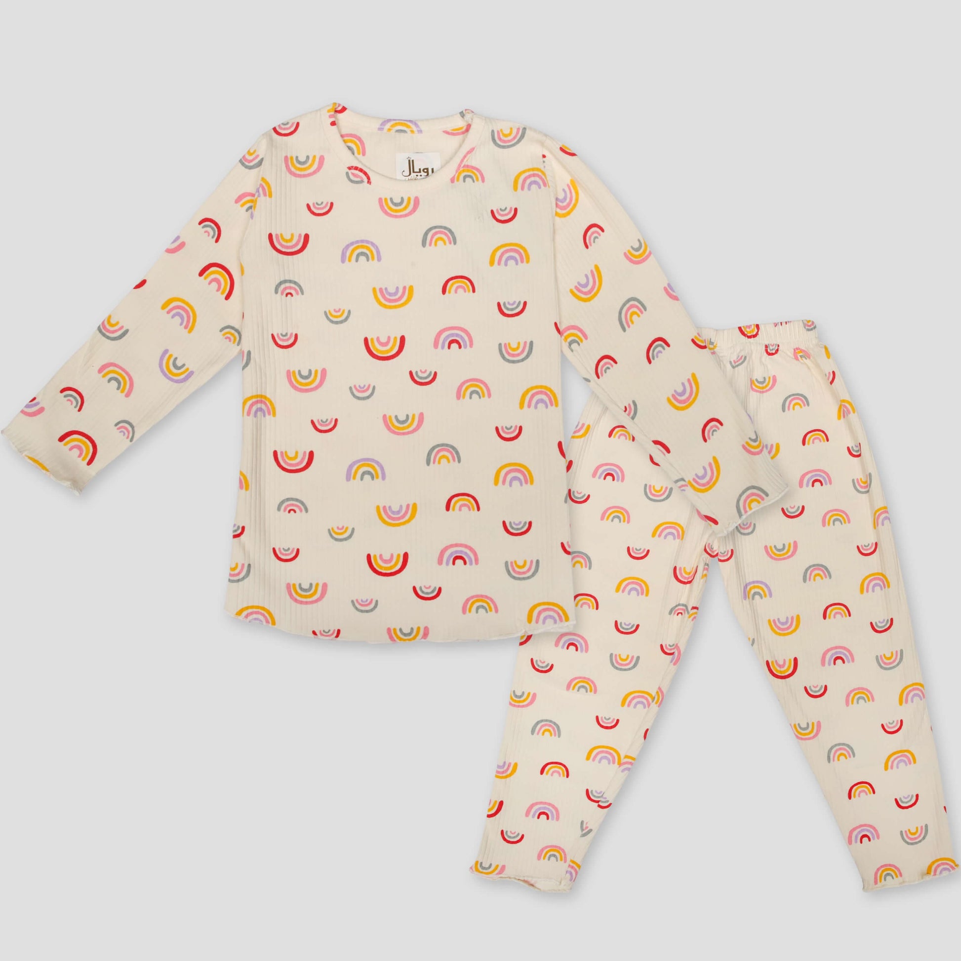 Royal Girls Sets 3 yr Rainbow Girls Full Sleeves Pajama Set- Off White
