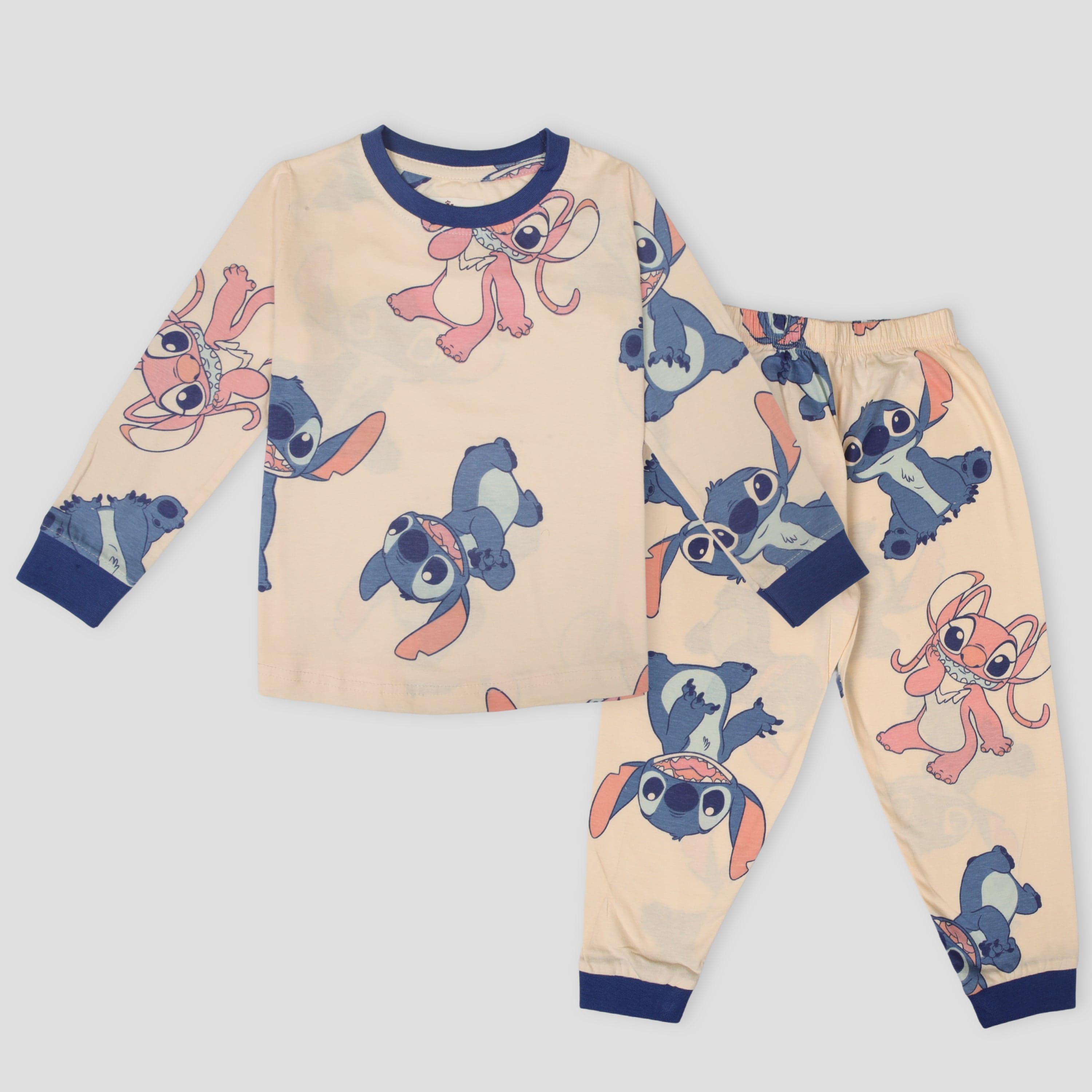 Royal Girls Sets Stitch Girls Full Sleeves Pajama Set - Cream