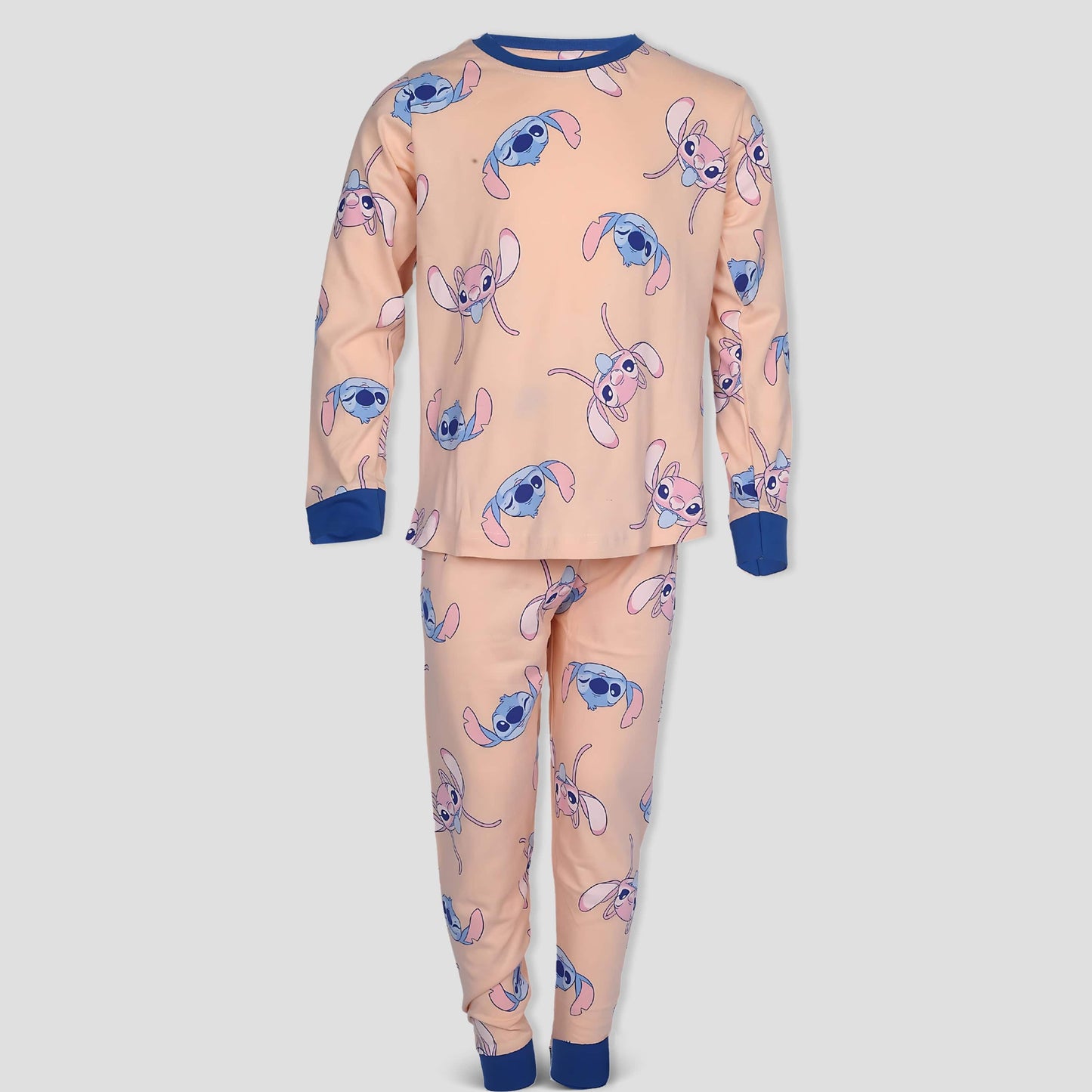 Royal Girls Sets Stitch Girls Full Sleeves Pajama Set - Peach