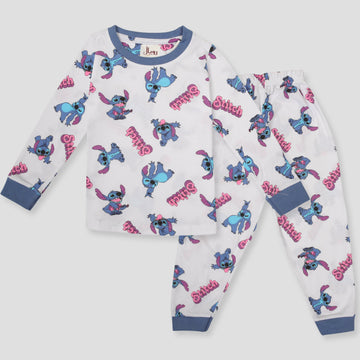 Royal Girls Sets Stitch Girls Full Sleeves Pajama Set - White