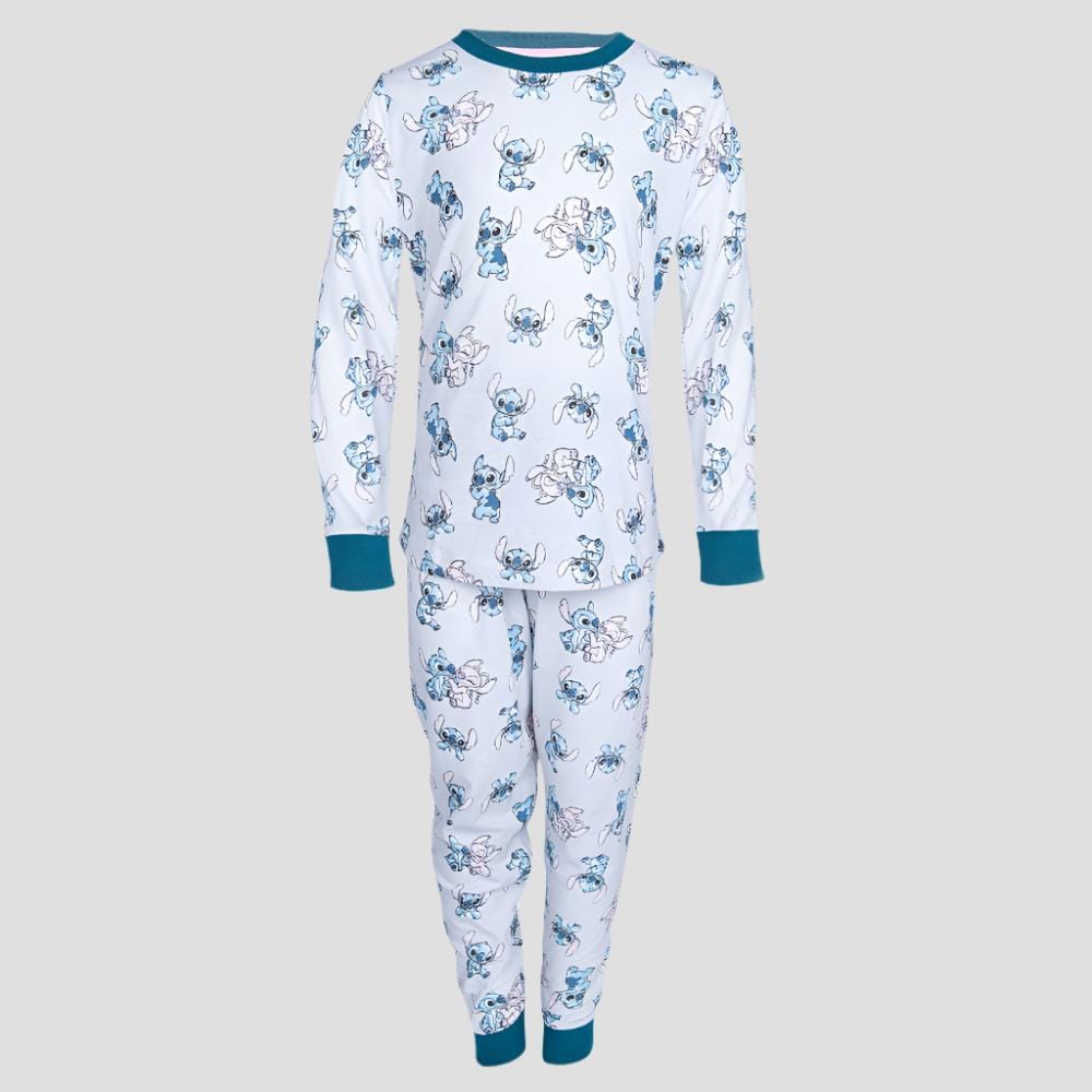 Royal Girls Sets Stitch Girls Full Sleeves Pajama Set - White