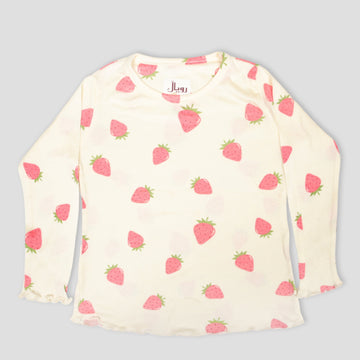 Royal Girls Sets Strawberry Girls Full Sleeves Pajama Set - Cream