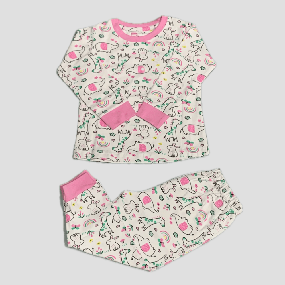 Royal Girls Sets Whimsical safarI Girls Full Sleeves Pajama Set - Pink