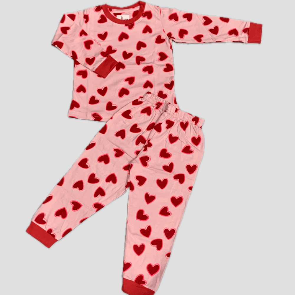 Royal Girls Socks Heart Hugs Girls Full Sleeves Pajama Set - Red