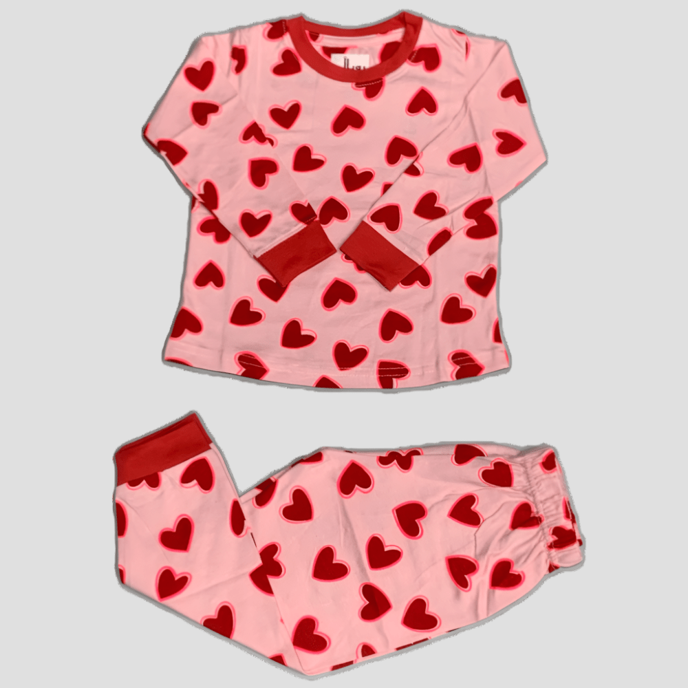 Royal Girls Socks Heart Hugs Girls Full Sleeves Pajama Set - Red