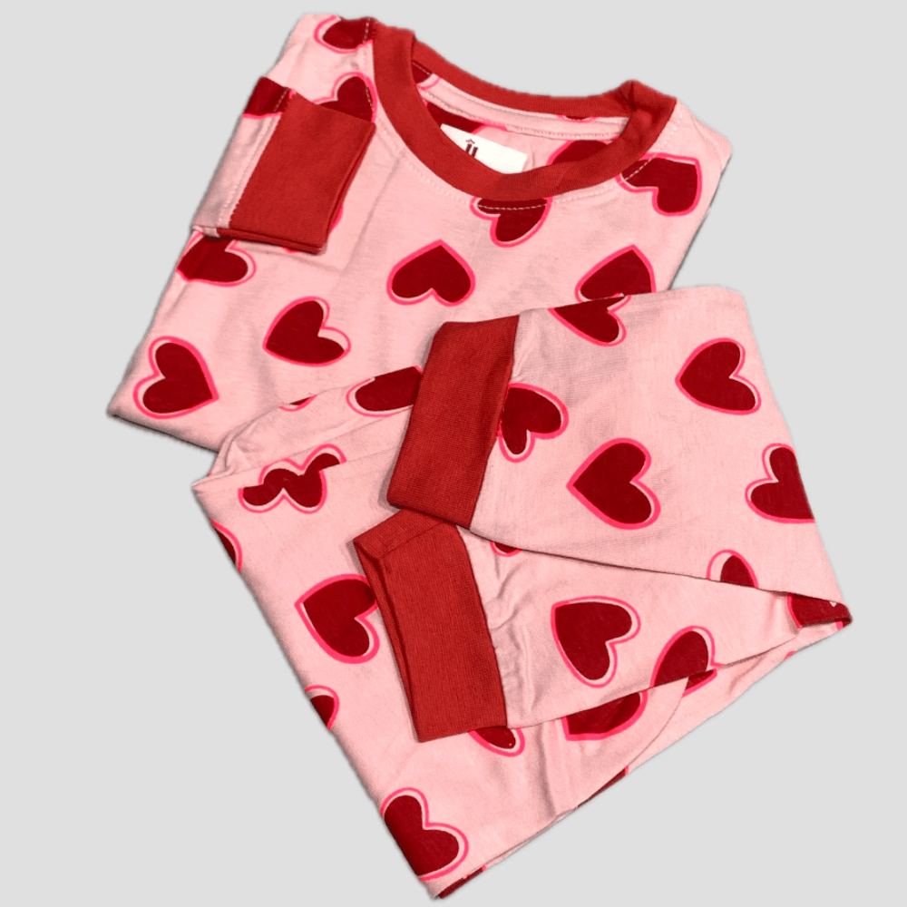 Royal Girls Socks Heart Hugs Girls Full Sleeves Pajama Set - Red