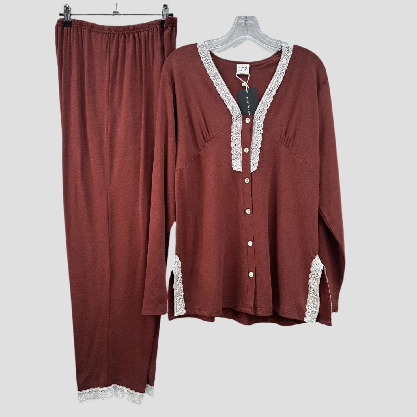 Royal women maternity Ice Cream Maternity Laced Pajama Set - Maroon