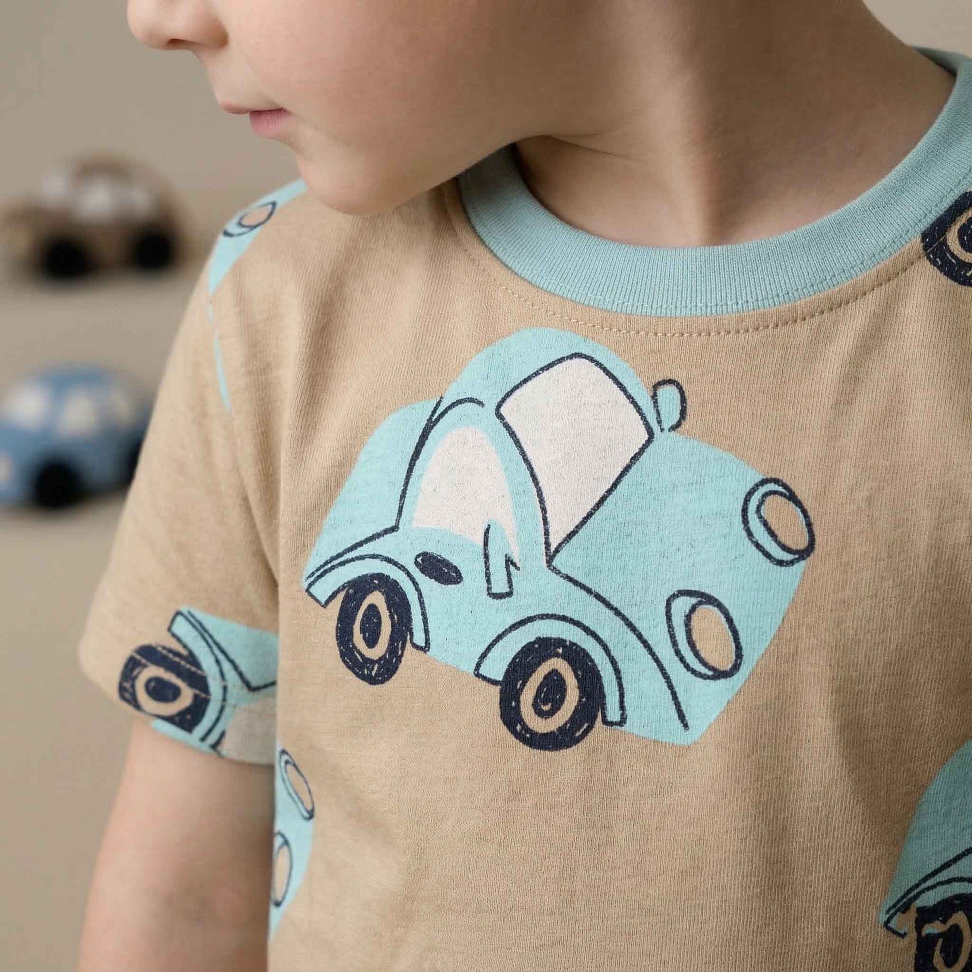 Vintage Car Boys Half Sleeves Pajama Set - Brown