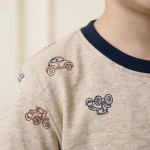 Car & Truck Boys Half Sleeves Pajama Set -  Beige