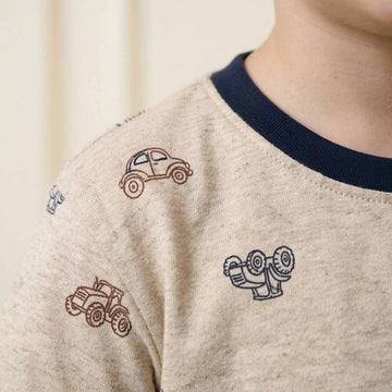 Car & Truck Boys Half Sleeves Pajama Set -  Beige