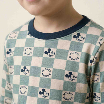 Mickey Checkered Boys Full Sleeves Pajama Set - Blue