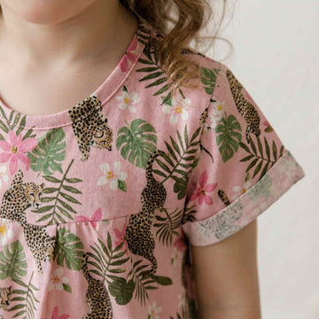 Tropical Tiger Girls Short Set- Dark Pink