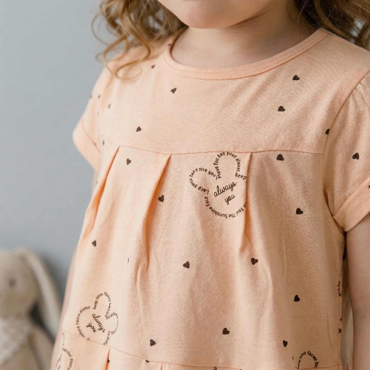 Peach Heart Girls Short Set- Peach