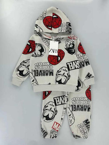 Zara Boys Sets Marvel Comic Boy Hoodies Set- Beige