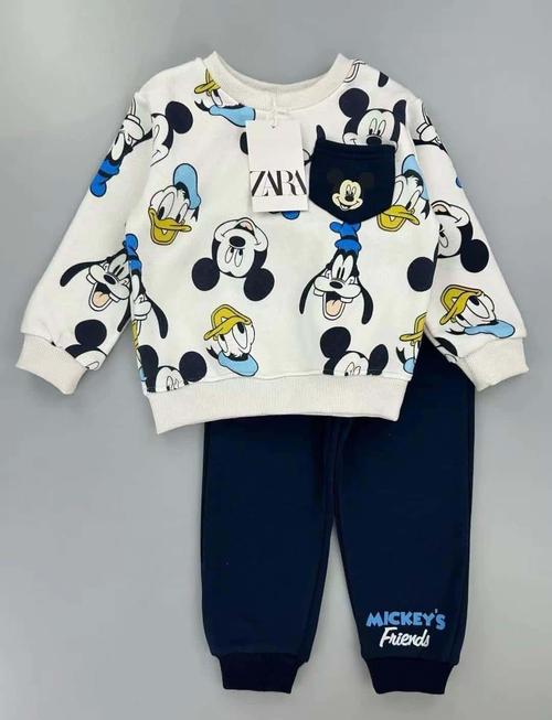 Zara Boys Sets Mickey Donald Boy Sweatshirt Set- White