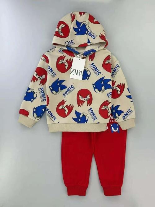 Zara Boys Sets Sonic Boy Hoodies Set- Red