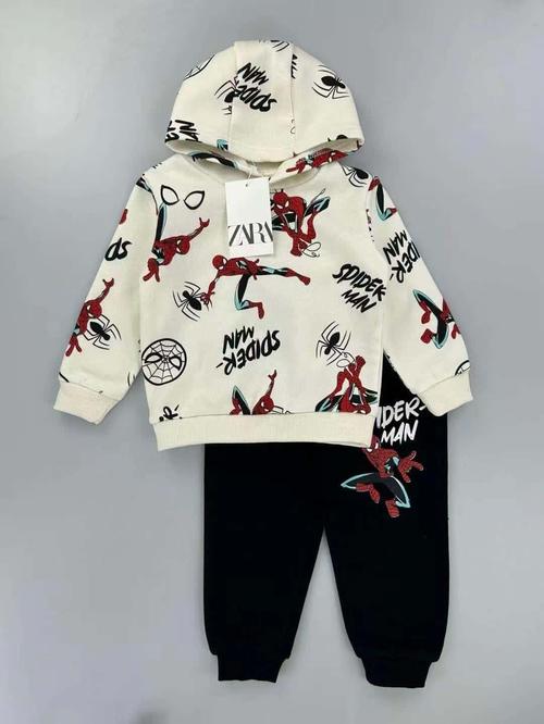 Zara Boys Sets Spider Man Boy Hoodies Set- Creme