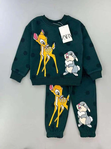 Zara Girls Sets Bambi Girl Sweatshirt Set- Green