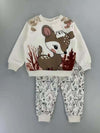 Zara Girls Sets Cute Deer Girl Sweatshirt Set- Creme