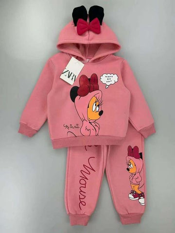 Zara Girls Sets Minnie Mouse Girl Hoodie Set- Pink