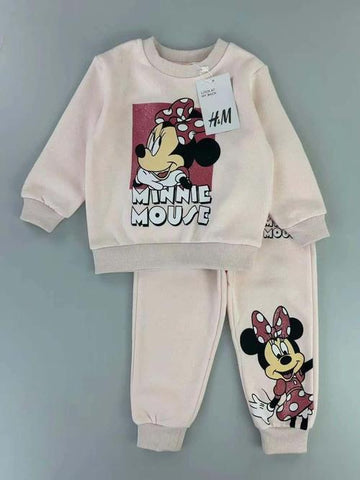 Zara Girls Sets Minnie Mouse Girl Sweatshirt Set- Pastel Pink