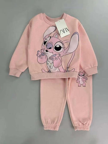 Zara Girls Sets Stitch Girl Sweatshirt Set- Pink